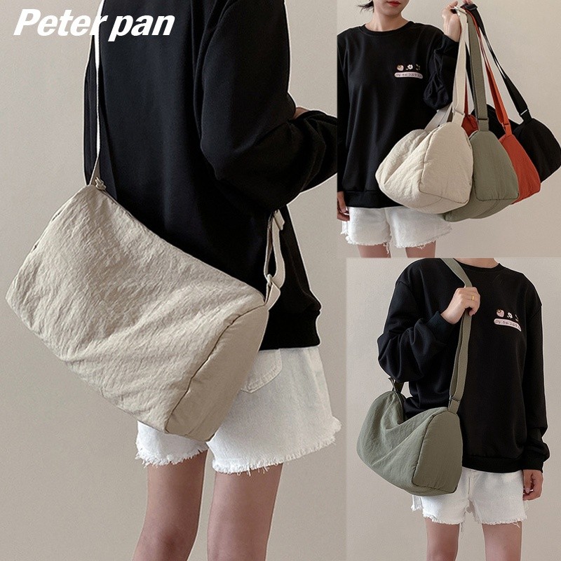 Ready！ COD！ Nylon Tas Selempang Pria Waniita Korea tas kanvas kapasitas besar tas bahu warna solid C