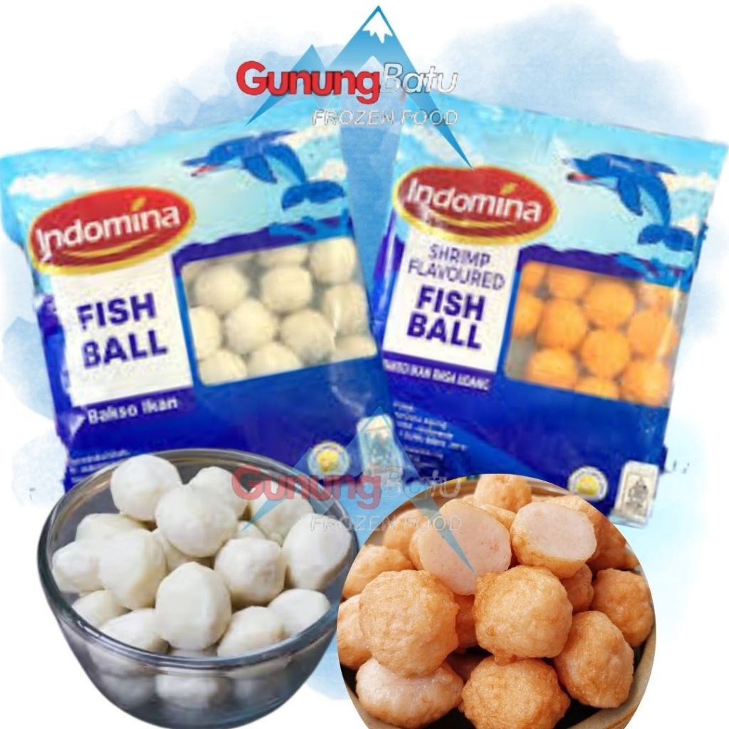 

INDOMINA BAKSO IKAN / FISH BALL& BAKSO IKAN DAN UDANG/SHRIMP FLAVOURED FISH BALL /LOBSTER FLAOURED FISH BALL 500GR