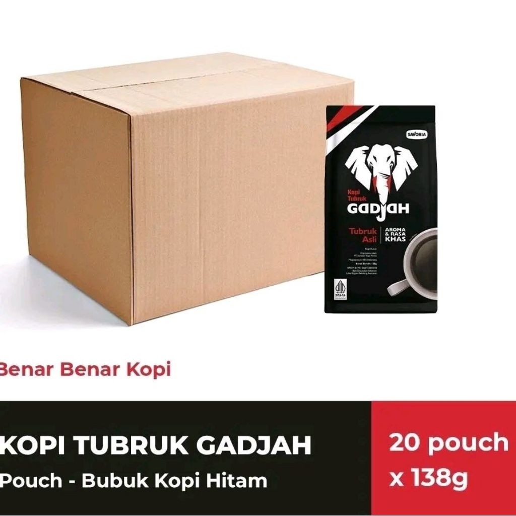 

Kopi Gajah Pouch 138 gr Coffee Kartonan, kopi tubruk, kopi hitam, kopi Indonesia