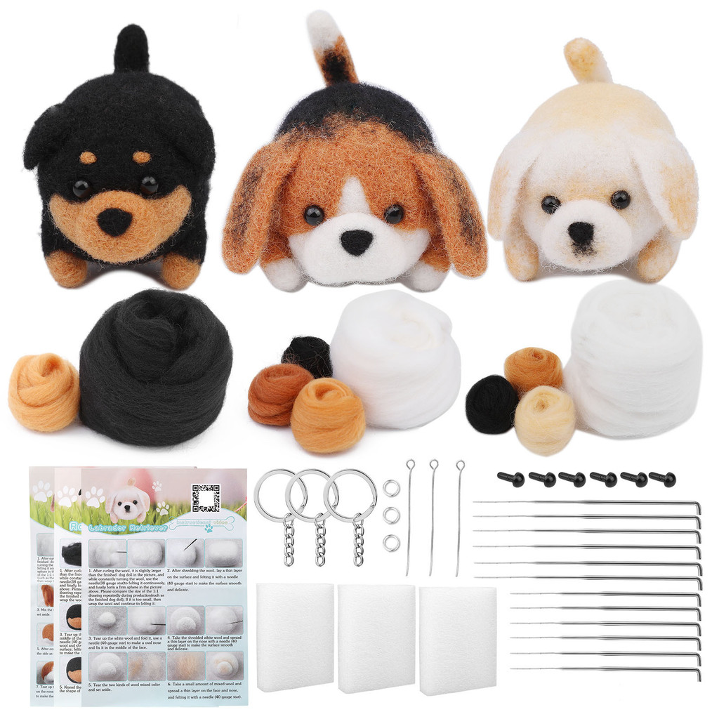 

Animals Cat Dog DIY Needle Felting Set with Foam Mat for Handcraft Project Beginners Needle Felting Supplies Kits with Tools