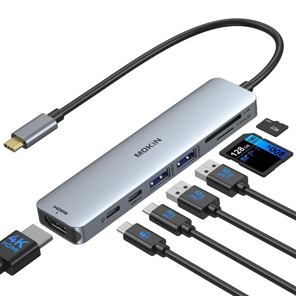 

MOKiN 7-in-1 USB HUB with 4K HDMI USB 3.0 SD/Micro SD PD 100W Type C Hub Adapter Docking Station for MacBook Samsung Lenovo Dell