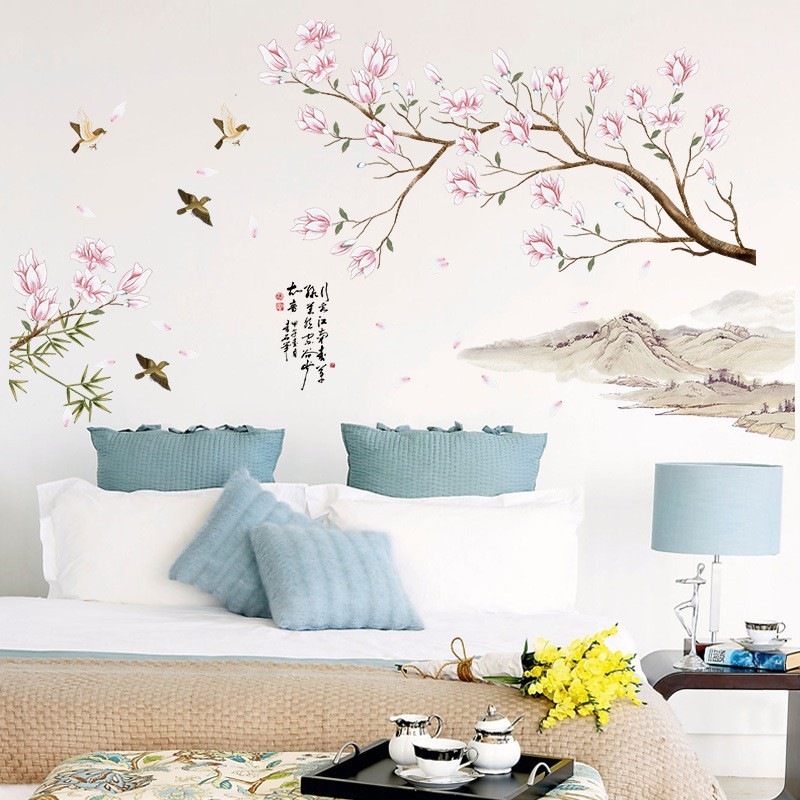 Reliza Wall Sticker Oriental Flowers Sakura Pemandangan Chinese Stiker Dinding LDR