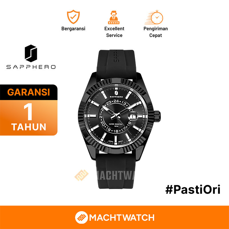 [PRJ] Jam Tangan Pria Sapphero SO-2101-3BLKBLKBLK Black Dial Black Silicone Strap Quartz Watch 10 AT