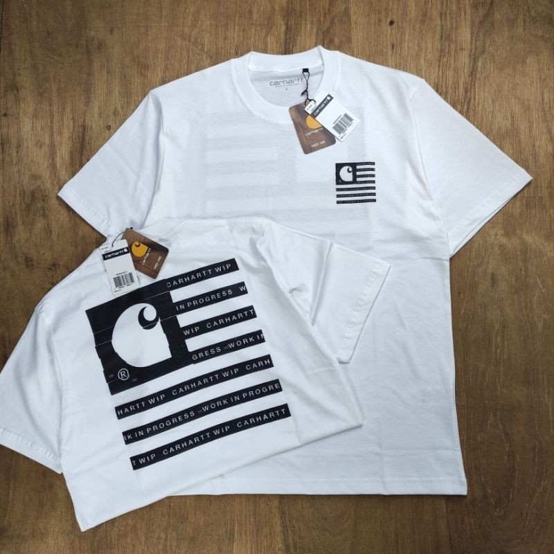KAOS OVERSIZE CARHARTT WIP  S/S LABEL STATE FLAG LOGO FONT  BASIC PRINTED WHITE TEES BESTSELLER