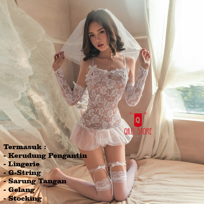 SAXCSHOP Lingerie Sexy Hot Cosplay Bride Pengantin Wedding Dress Uniform Lace 3803