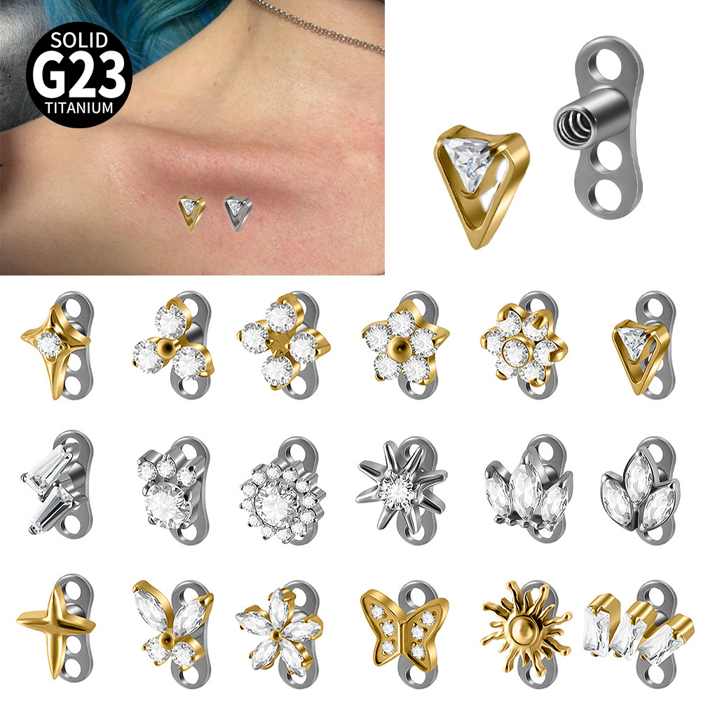 2PCS/1PCS Titanium Dermal Anchor Flower Leaf Triangle Micro Dermal Anchor Diver Implants Jewelry Bod