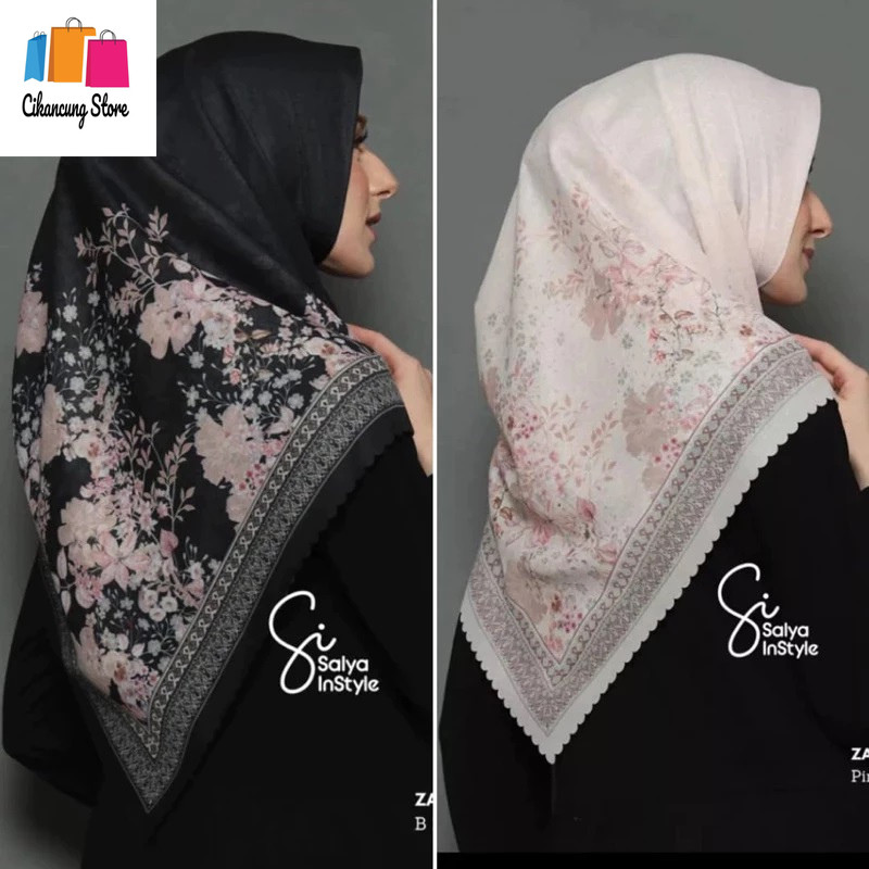 -Hijab Jilbab Motif Segi Empat Warna Hitam