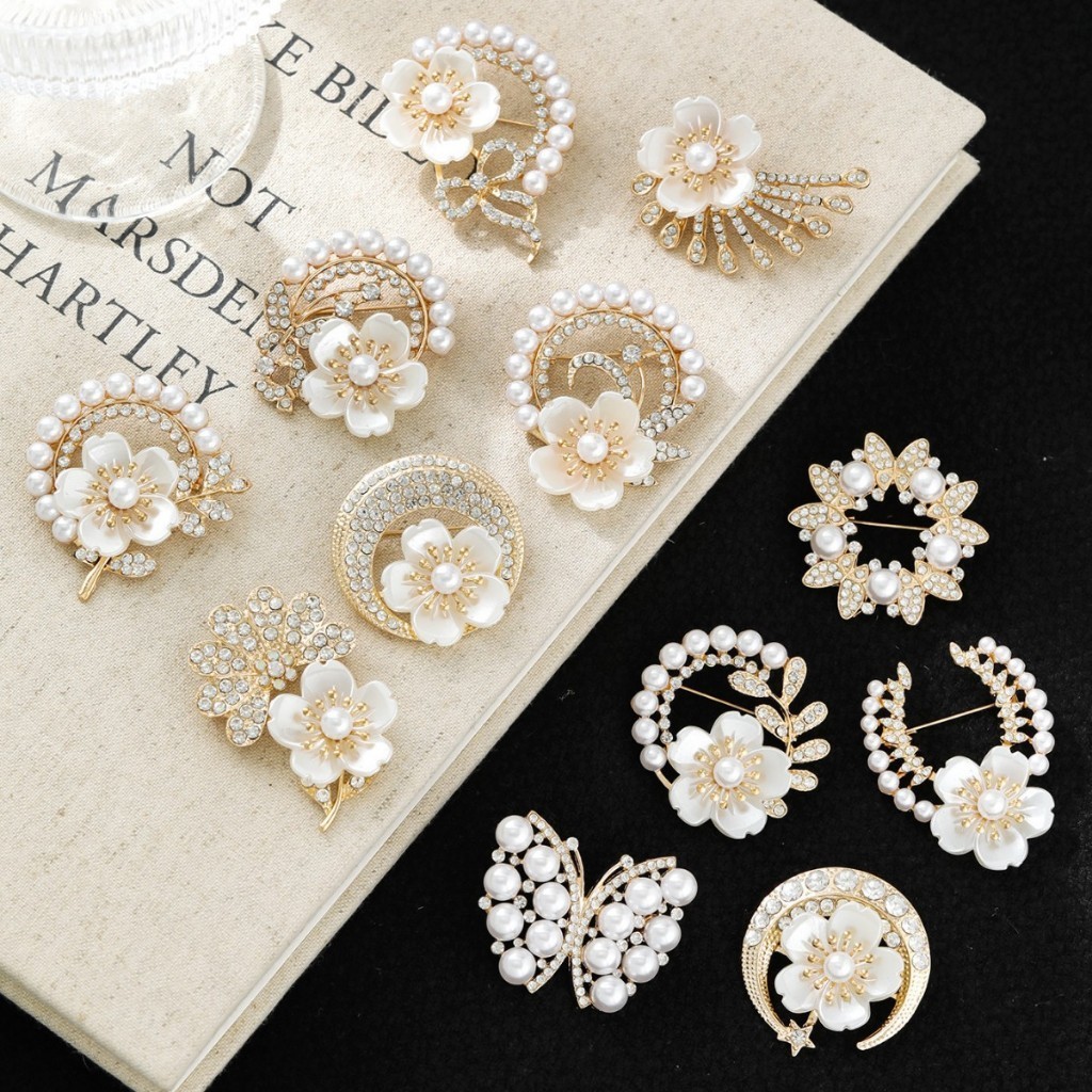 Bros Premium Berhias Mutiara Untuk Hijab Baju Syal Aksesoris Fashion Premium Impor