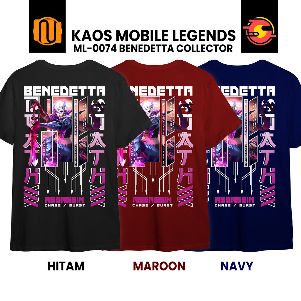 Kaos BENEDETTA COLLECTOR Mobile Legeds Skin Assassin ML MLBB Lengan Pendek Hitam