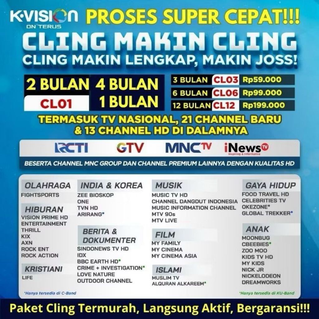 CINELUXE PAKET K-VISION / OPTUS TERMURAH MNC CLING 12 BULAN