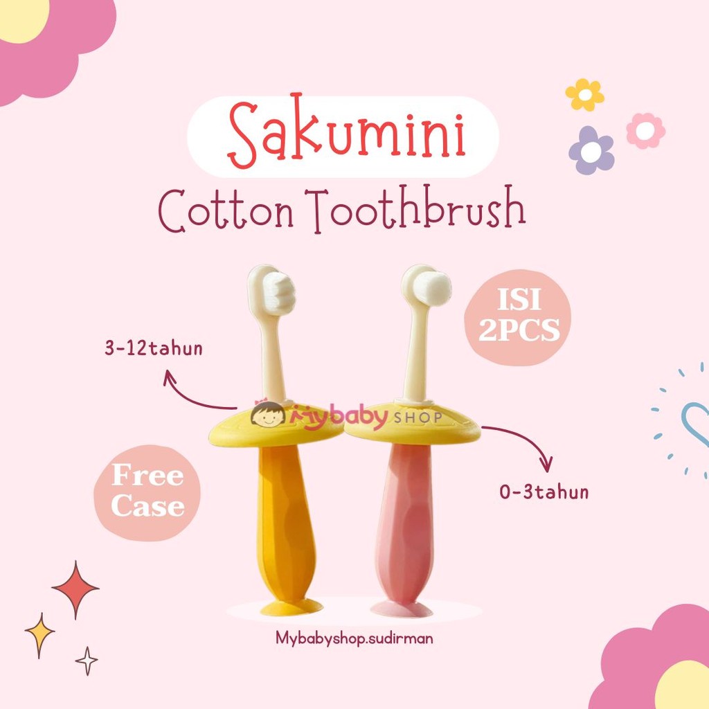 Sakumini Sikat Gigi Anak (2pcs) (0-3Y) & (3-12Y) - Cotton Lembut Soft Children Training Toothbrush