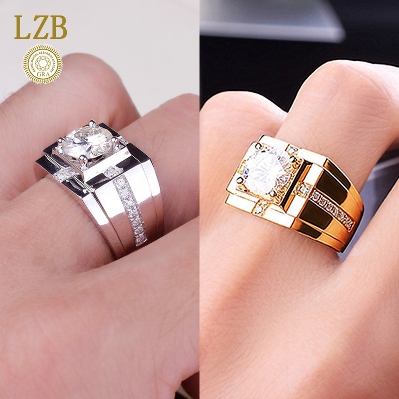 Cincin Pria Bisnis Fashion 18K Platinum Berlapis Cincin Berlian Moissanite 1 Karat