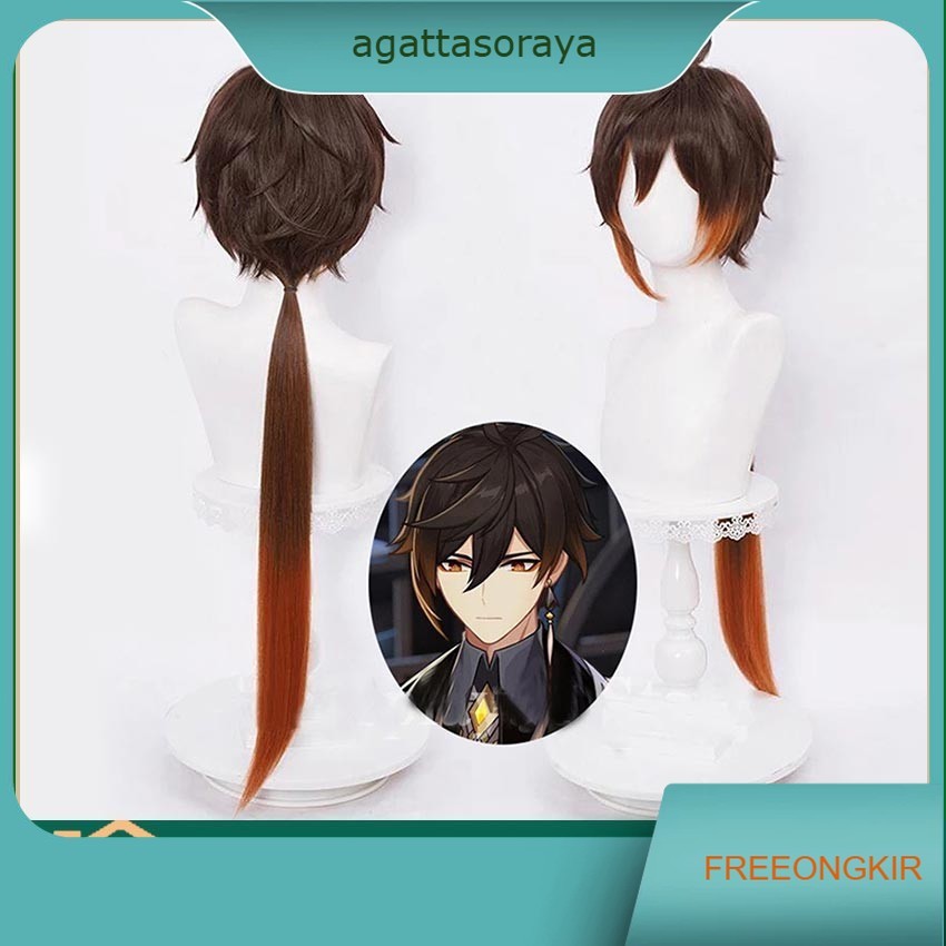 Wig Zhongli Cosplay Genshin Impact Dewasa/Anak-Anak Dapat Menggunakannya Rambut Palsu Genshin Impact