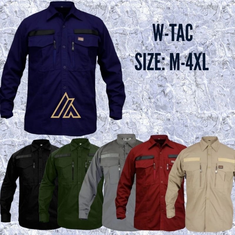 RIRUSHOP W-tac KEMEJA TACTICAL Pria Lengan Panjang Outdoor Seragam Premium KPU Warna Biru Navy Hitam
