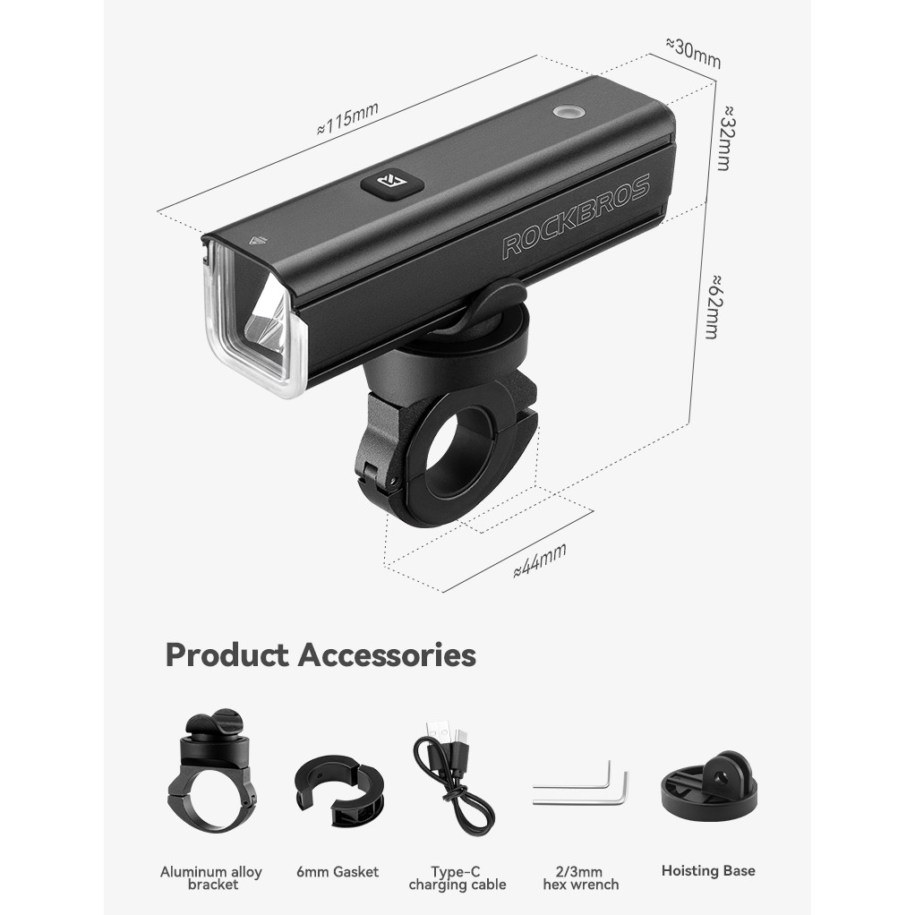 1500 Lumen Bicycle Headlight 5500mAh Bike Front Light Flashlight Type-c Charging Waterproof Cycling 