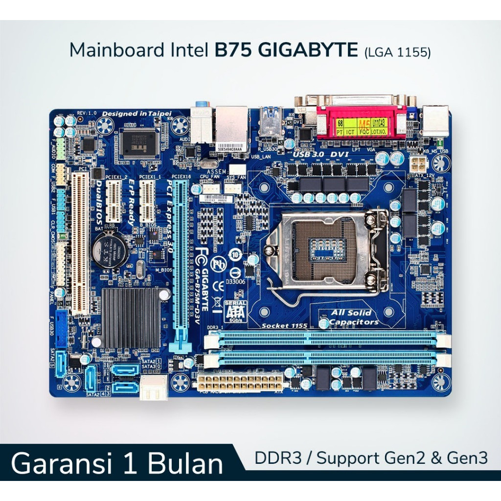 Jual Mainboard Intel Gigabyte B75 LGA 1155 DDR3 Support Gen3