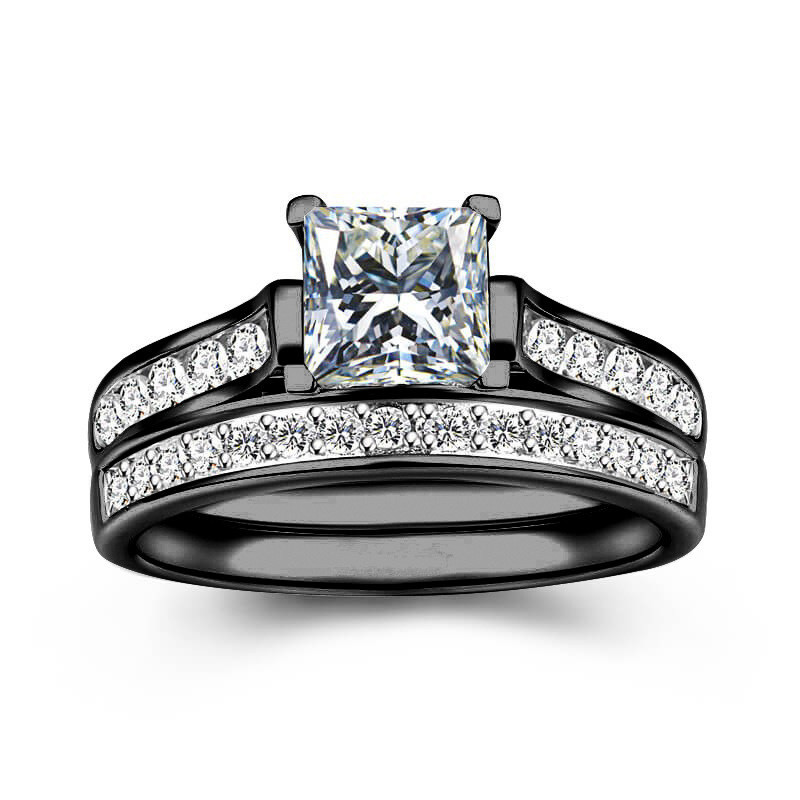 Aksesoris Cincin Pasangan Pria dan Wanita Perhiasan Zirkon Sederhana Wanita Cincin Wanita Hitam