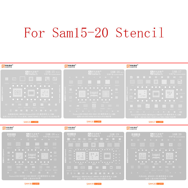 Amaoe Sam15-20 BGA Reballing Stencil For Samsung S21 S22 S23 S24 Ultra SM8650 Z Flip3 F13 A33 A53 A1