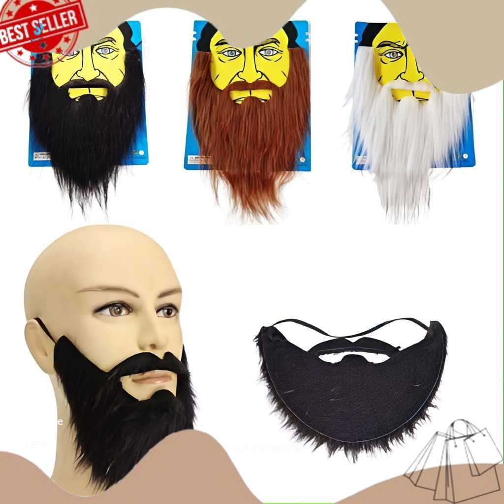 NEW PRODUK TERBARU Jenggot Palsu Warna Hitam Coklat Putih – Kostum Cosplay Drama dan Pesta ECOS
