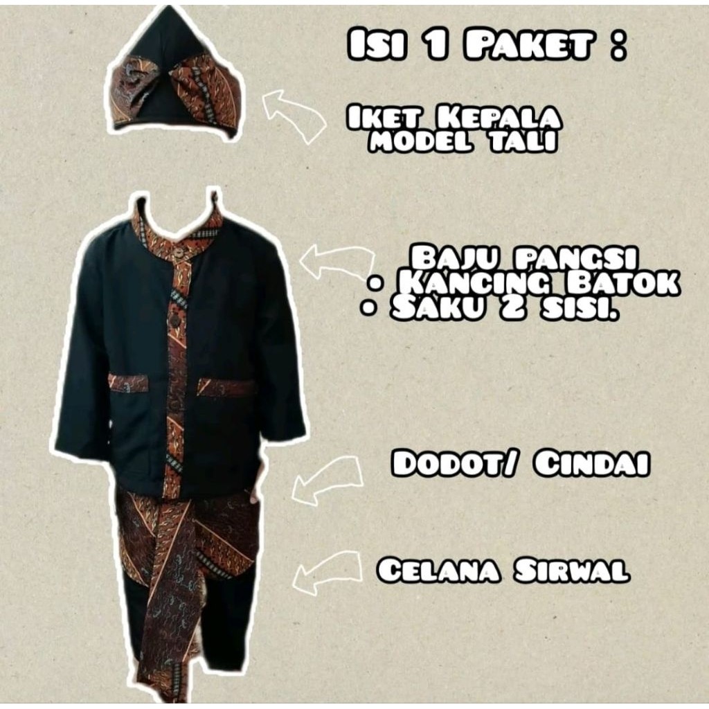 Setelan Baju pangsi | koko | kampret  baju adat Sunda baju anak sekolah SD SMP