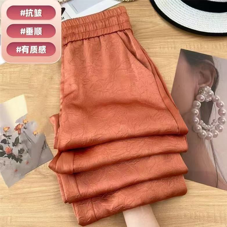 Celana langsing lebar, celana tipis, celana longgar pinggang tinggi, celana longgar