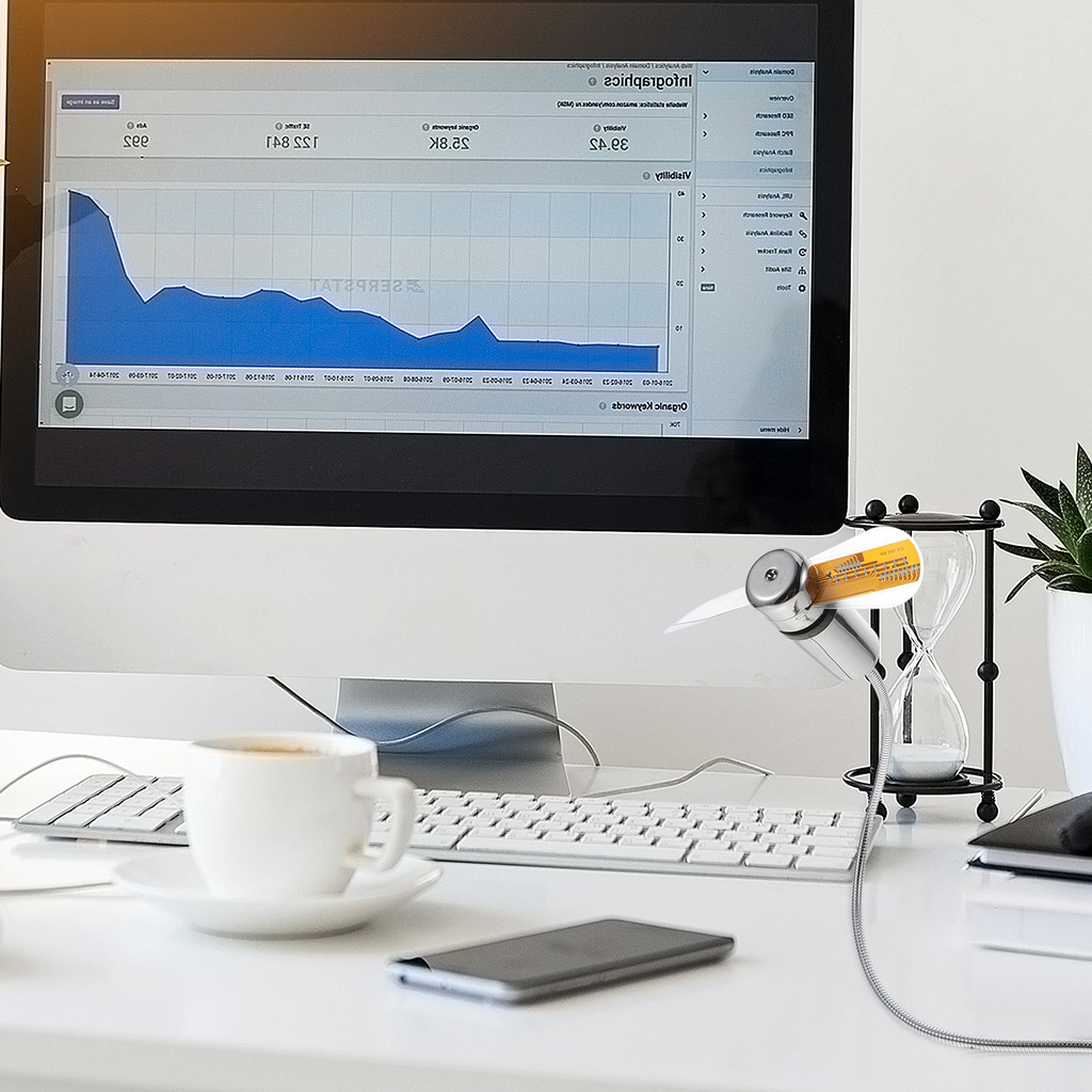 USB LED Fan Mini Portable Cooling Small Mini Fan USB Clock Temperature Display Desktop Computer Comp