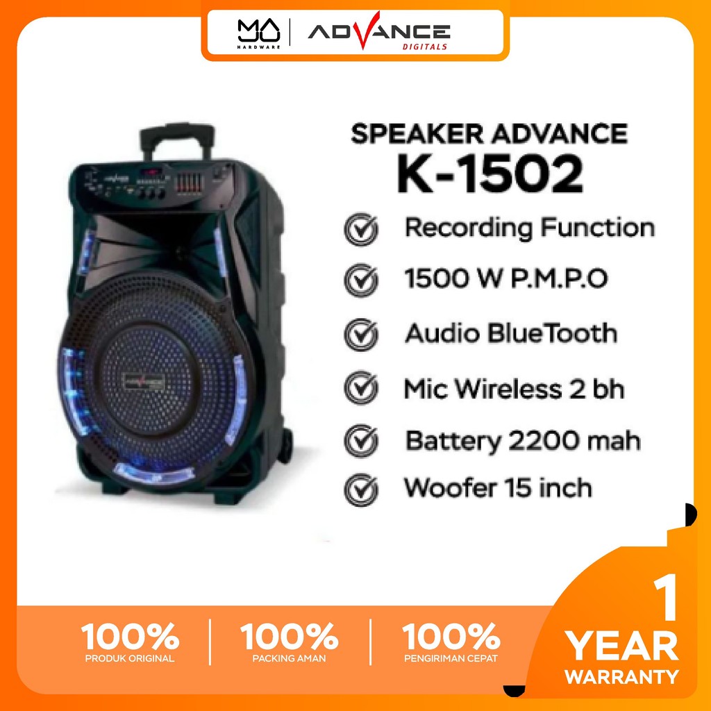ADVANCE Speaker Portable Advance K1502 Bluetooth 15 inch Mic Wireless 1502 - Garansi Resmi