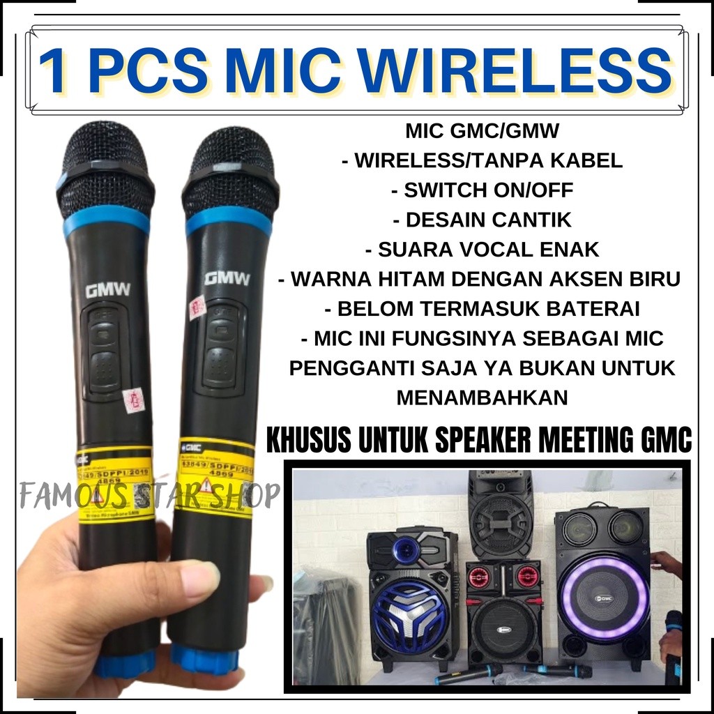Microphone Wireless GMC GMW Khusus semua tipe Speaker GMC ( Isi 1 Pcs Mic ) - 1 Pcs Mic Profesional 
