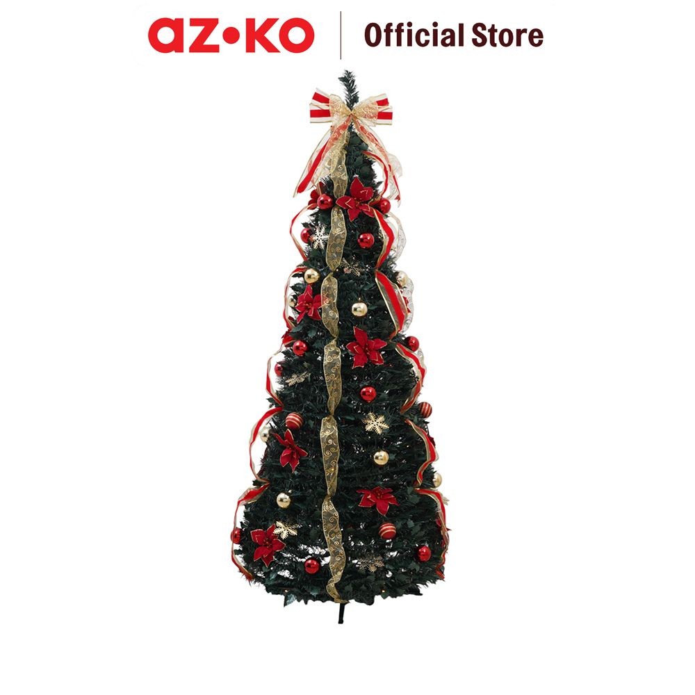 AZKO Noelle 180 cm Pohon Natal Christmas Prelit Pop Up - Hijau/Merah Hiasan Natal Pernak Pernik Nata