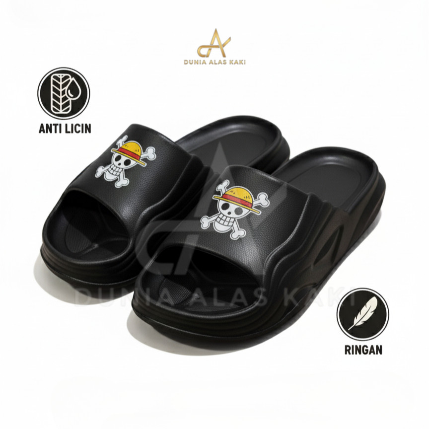 DAK Sandal Selop Slip On Sendal Anak Cowok One Piece Luffy Topi Jerami Manga Anti Licin Size 24-40