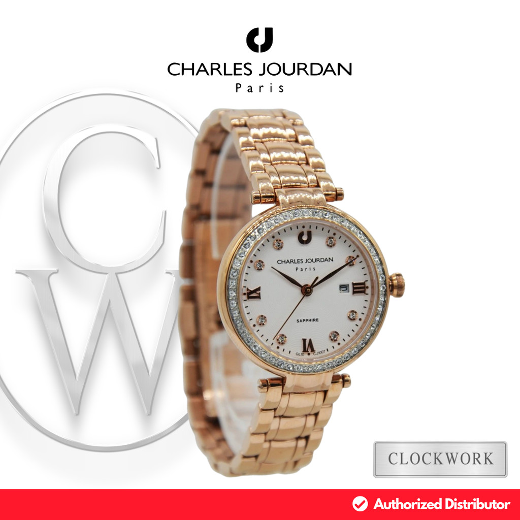 Jam Tangan Wanita Charles Jourdan CJ1007-2513S Rantai Mewah Formal Rosegold Dial Putih