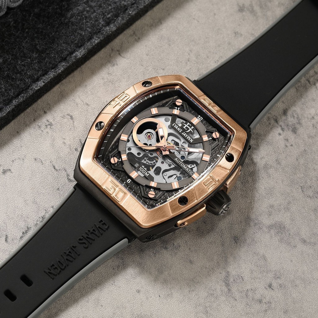 Terlaris Evans Jayden Jam Tangan Pria 9563 Rubber Automatic Kaca Safir Tahan air 10 ATM [SALE]