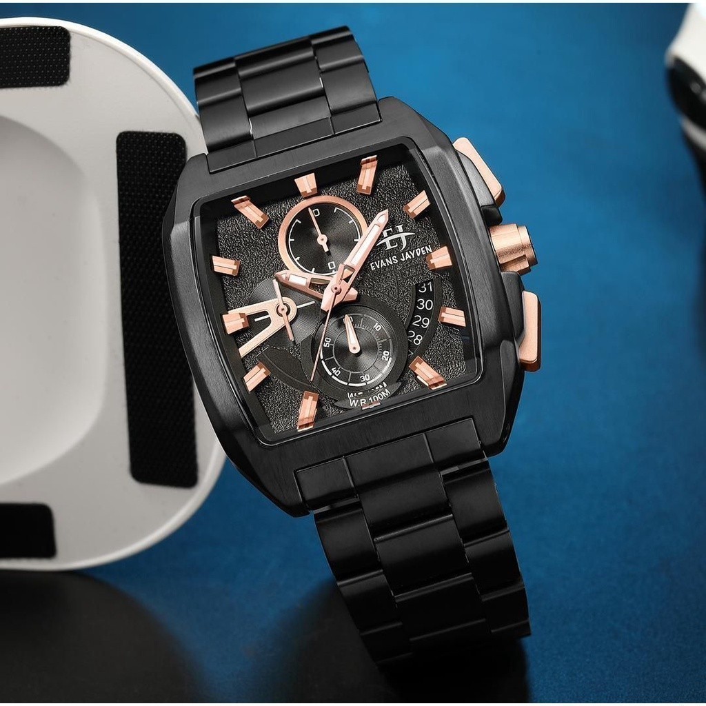 Terlaris Evans Jayden Jam Tangan Pria 9546 Rantai Kaca Safir Chrono Tahan air 10 ATM [SALE]