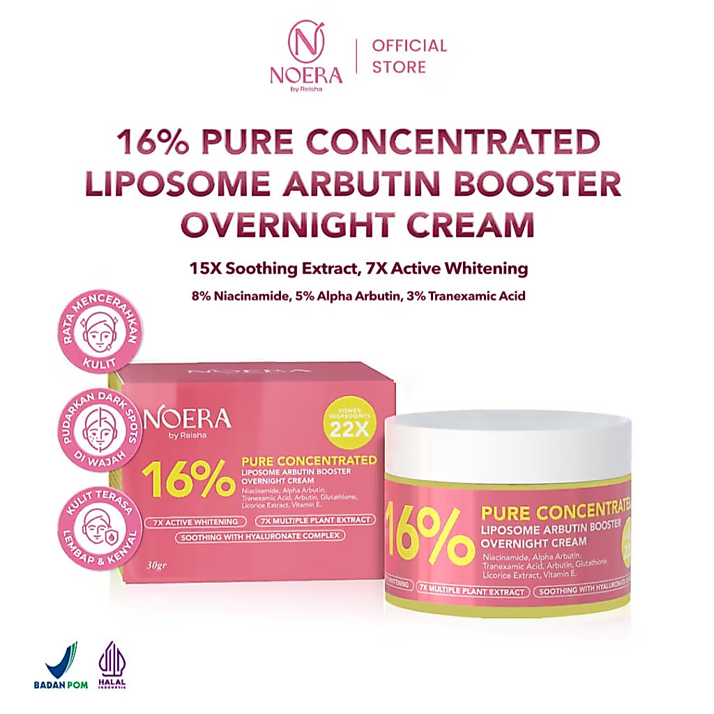 NOERA KRIM MALAM DOSTING UNTUK WAJAH 16% PUTR CONCENTRATED LIPOSOME ARBUTIN BOOSTER OVERNIGHT CREAM