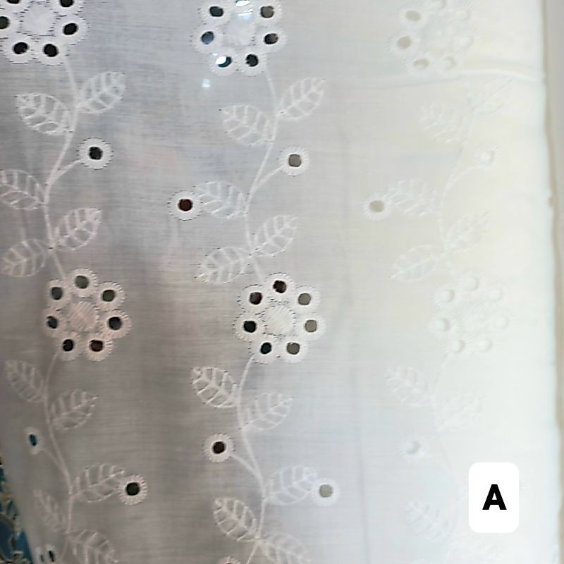 kain katun bordir bolong bw/putih tulang halus cantik adem mukena gamis kebaya baju dress 50 cm