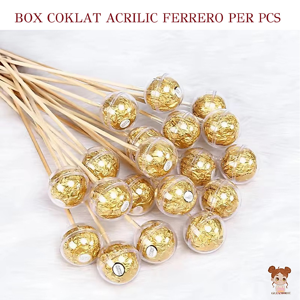 BOX COKLAT ACRILIC - acrilic Ferrero Rocher bunga bungkus permen Boquet bulat