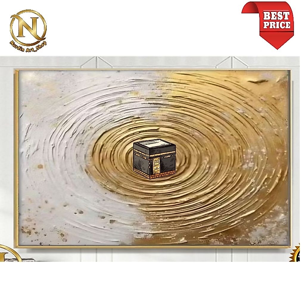 Lukisan Abstrak Modern Ka'bah Landscap Plus Frame