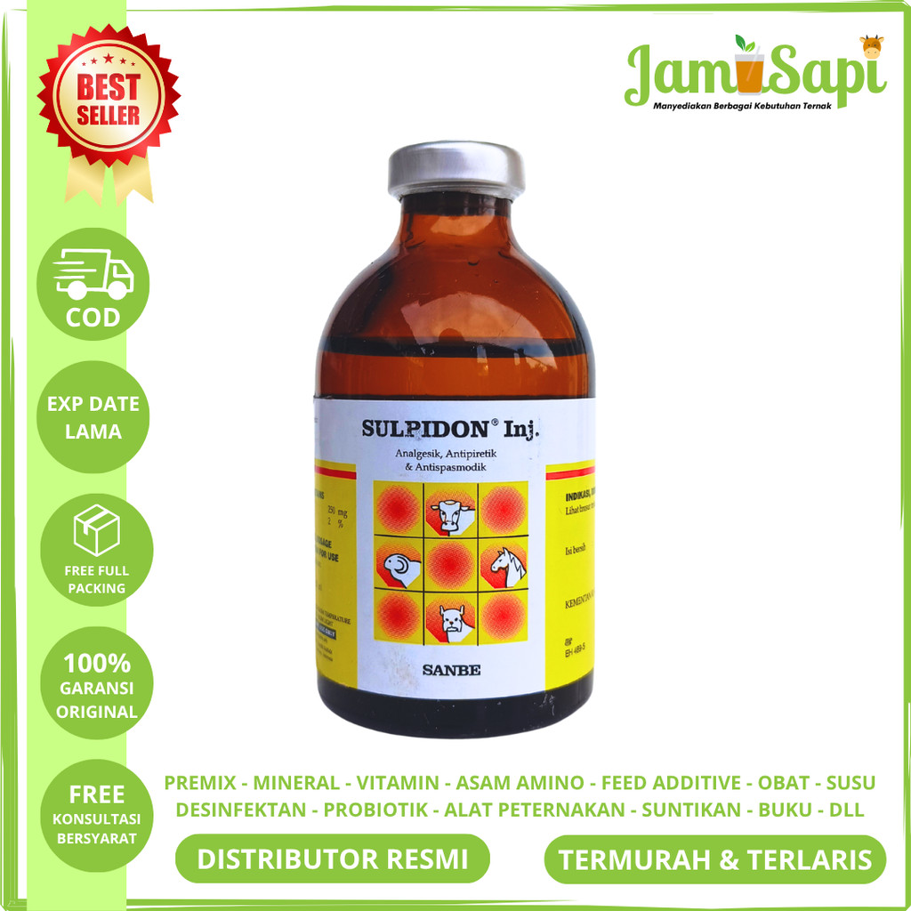 SULPIDON Injeksi 50mL - Obat Nyeri Analgesik Demam Antipiretik & Kejang Otot Antispasmodik Sapi Kamb