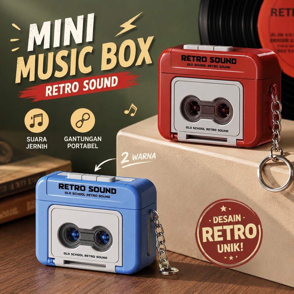 Gantungan Kunci Mini Radio Jadul Bisa Rekam Suara, Kotak Musik Lucu Dekor Hias Meja