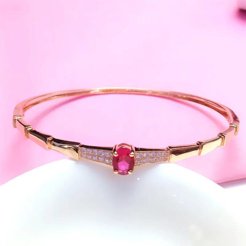 585 purple gold plated 14K rose gold inlaid crystal ruby bracelet for women charm light luxury weddi