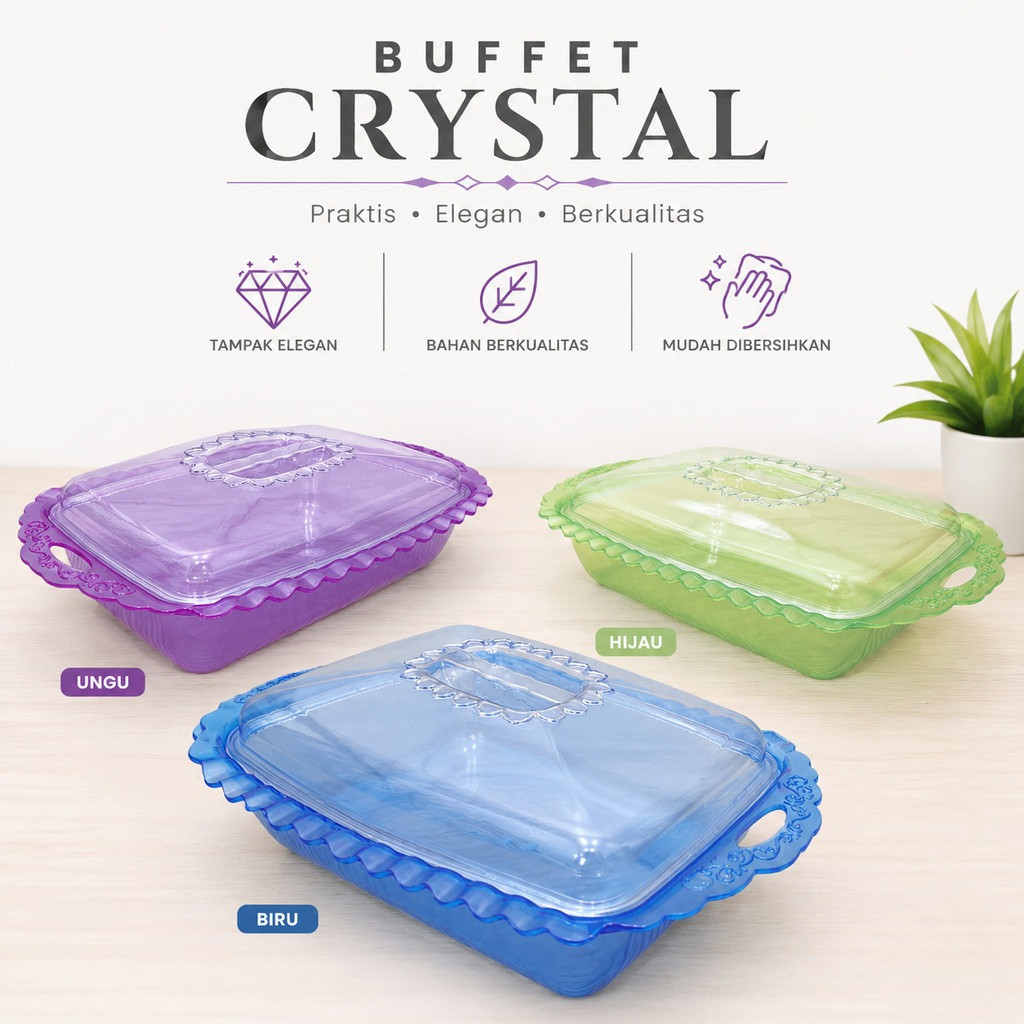 3 Pcs Tempat Makan Prasmanan Buffet Crystal Set  Plastik Tutup Bening Wadah Makanan Serbaguna-Basi P