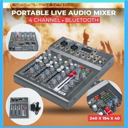 COD LEORY Mini Portable Live Audio Mixer Karaoke DJ 4 Channel Bluetooth  LR4CB / mixer audio mini 4 