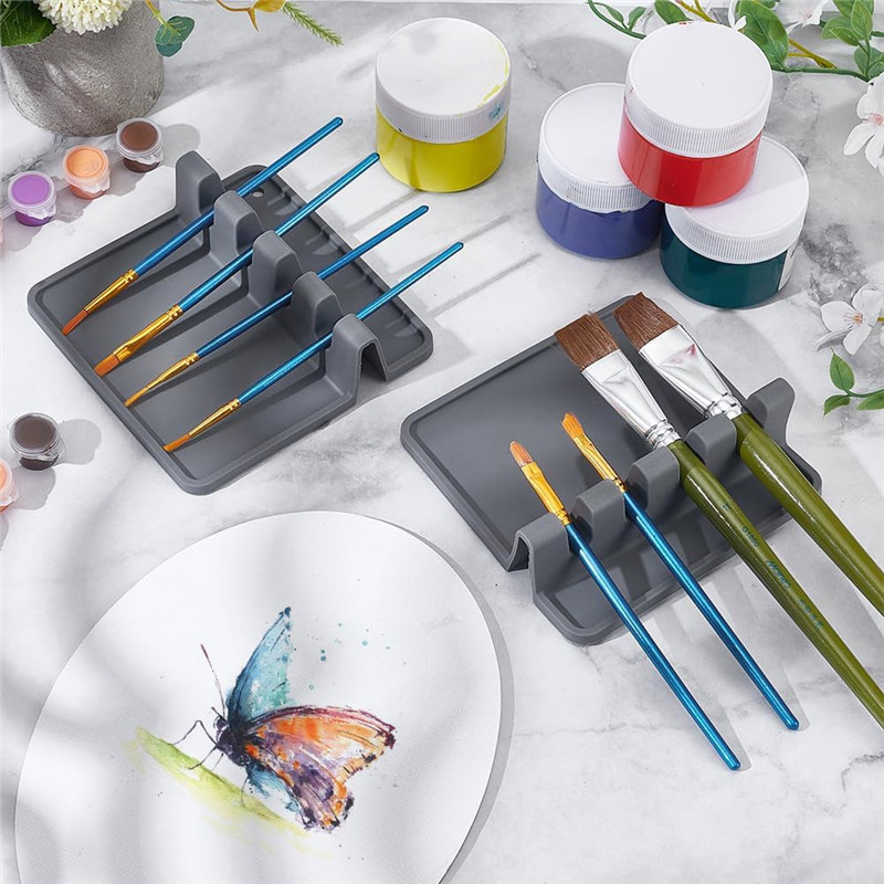 

ABUG-2PCS Silicone Paint Brush Holders For Drawing Artists, Rectangular Organizer With 4 Slots For Thick Paint Brush Drying Rest