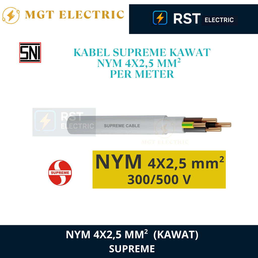 SUPREME NYM 4x2.5 MM METERAN / KABEL KAWAT PUTIH INDOOR NYM SUPREME NYM 4x2,5MM ECERAN / KABEL KAWAT