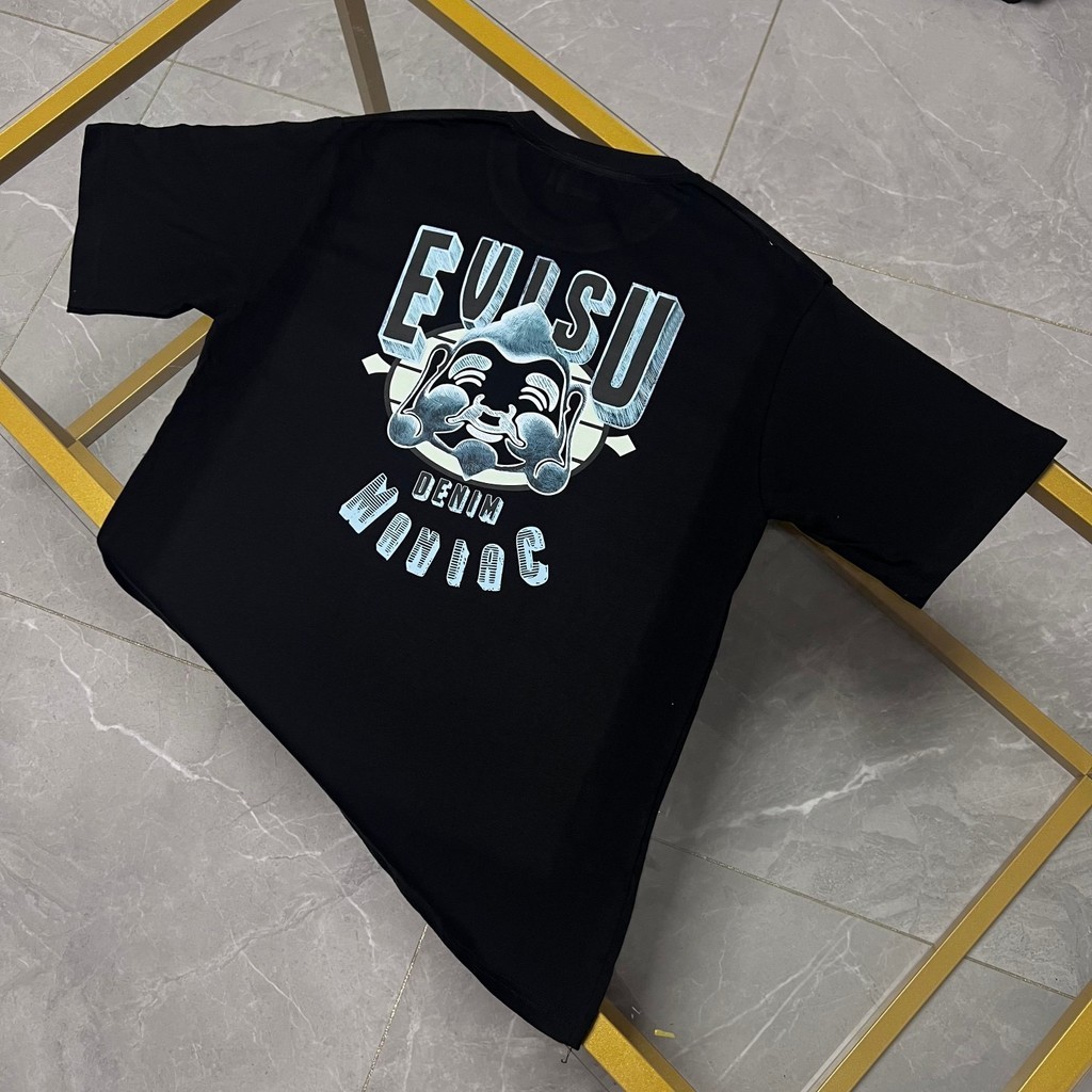 Outlets EVISU 100% Cotton Heavyweight Kaos Boxy Fit T Shirt Unisex T Shirt Vintage Pria Wanita  - Of