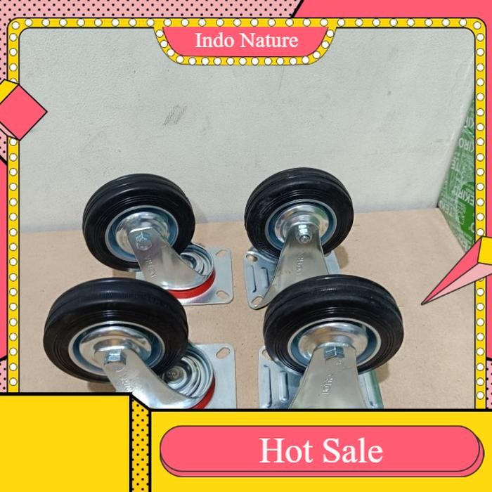 【I_NATURE】BISA COD RODA KARET 4 INCH 1 SET HIDUP & MATI RODA GEROBAK 1PAKET PUTAR + MATI