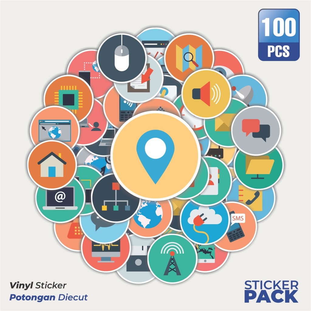 

Super Hemat! 100 PCS Stiker Ikon Internet Flat Waterproof Aesthetic- Untuk Laptop, Motor, dan Helm - Paper Stationery Pack