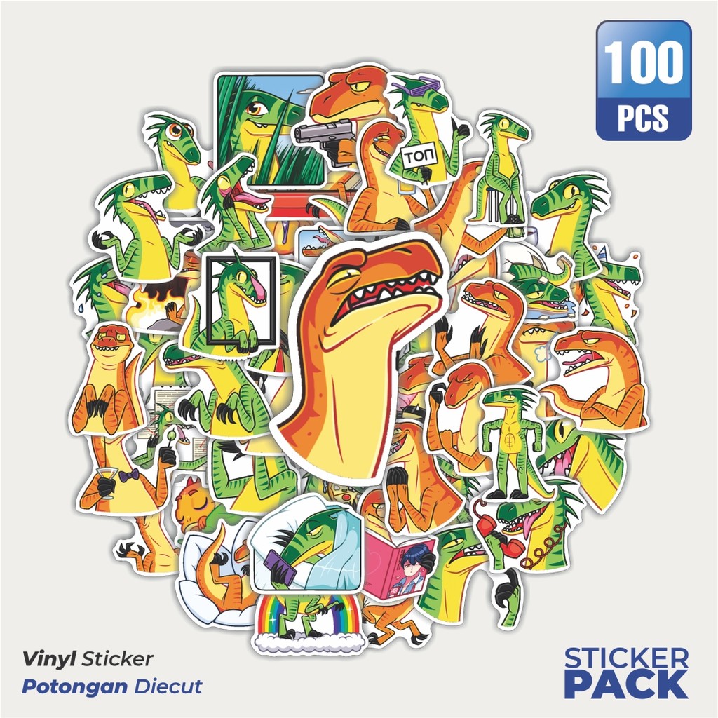 

Super Hemat! 100 PCS Stiker Kartun Dinosaurus Dino Raptor Waterproof Aesthetic- Untuk Laptop, Motor, dan Helm - Paper Stationery Pack
