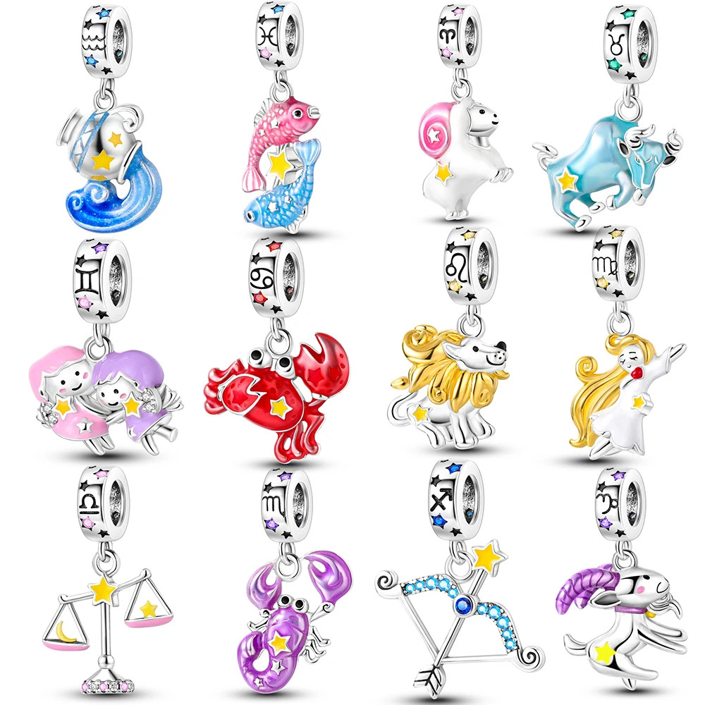 925 Silver 12 Constellation Luminous Charms Fit Original Bracelet Cancer Scorpio Aquarius Taurus Vir