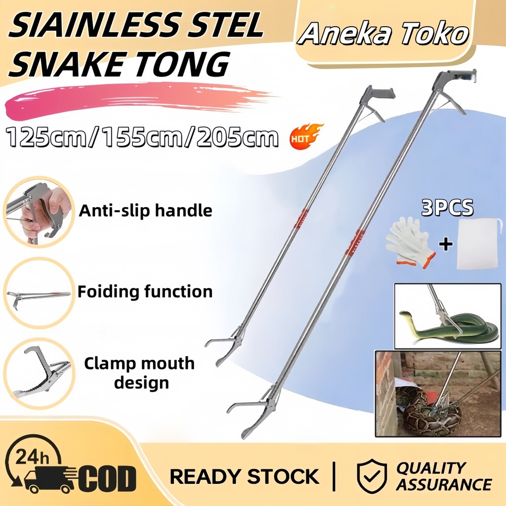 Tangan Ular Stainless Steel Lipat - Tongkat Penjepit Ular Anti Licin dengan Desain Mulut Jepit Kuat(